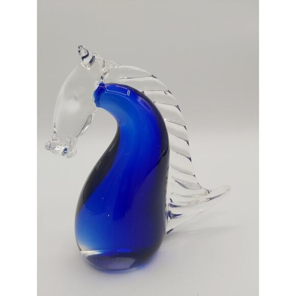 Vintage Glass Horse Bust Set of 2 Amber & Blue Figurines Home Decor - Picture 9 of 11